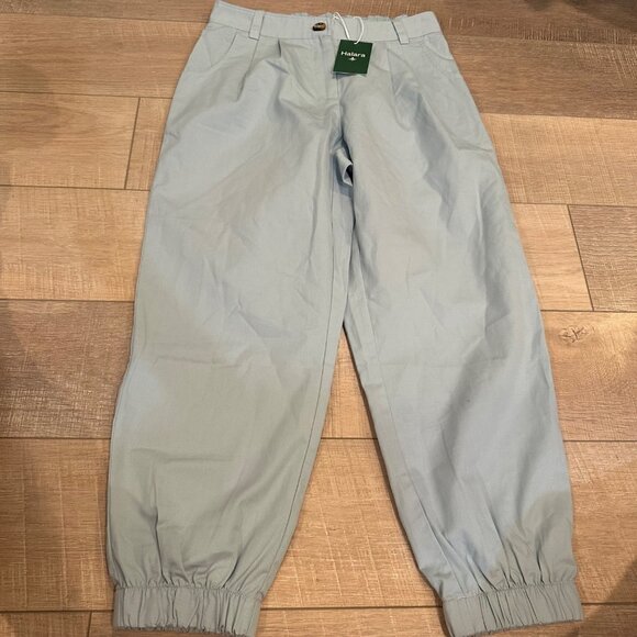 High-Waisted Light Blue Cotton Jogger Pants With Elastic Cuffs By Halara Small - Picture 1 of 8